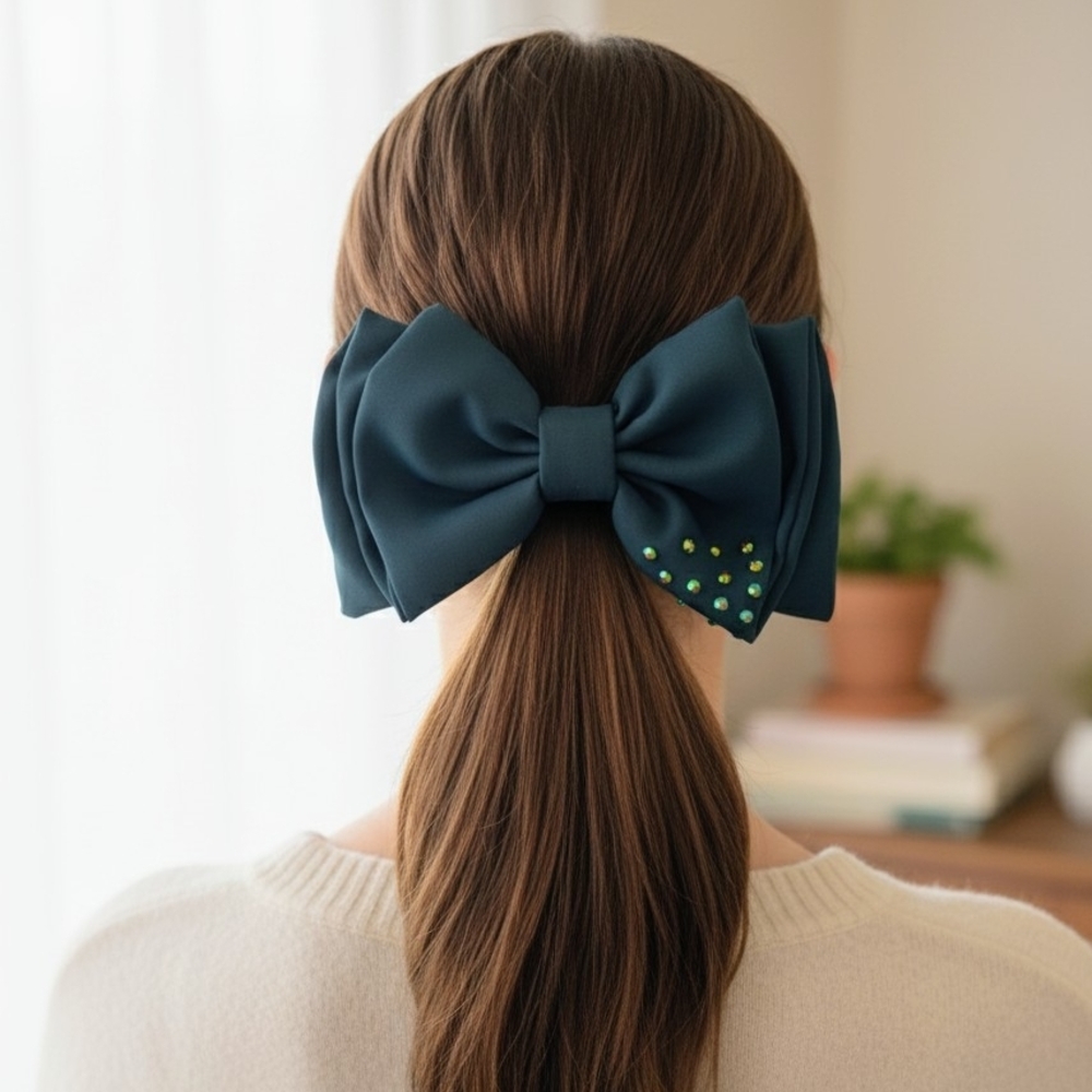 ✨Oversize Teal Hair Bow - Elegant Statement Ponytail Ribbon🎀